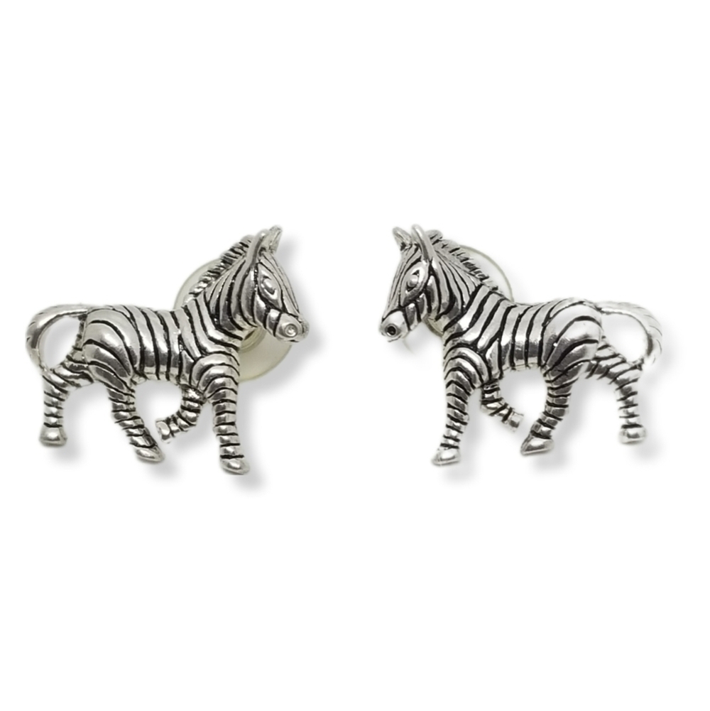 Vintage Silverplated Three Dimensional Zebra Earr… - image 3